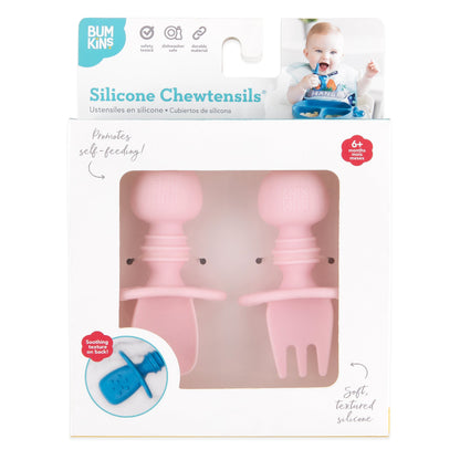 Chewtensils Silicone Baby Spoon and Fork Set – Pink Baby | Bumkins