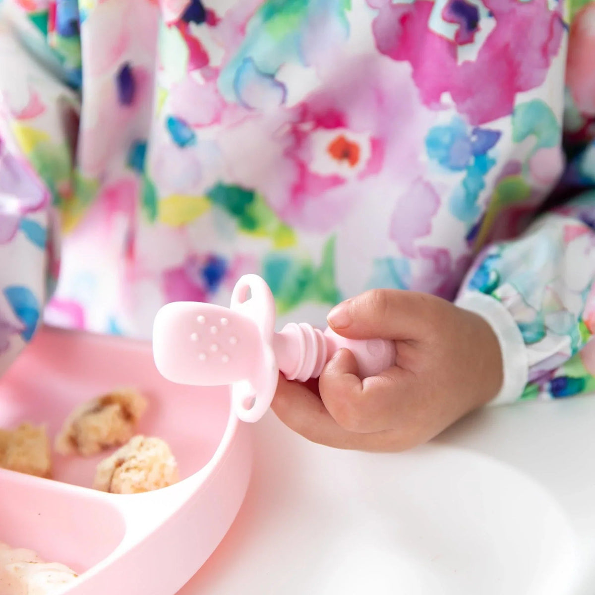 Chewtensils Silicone Baby Spoon and Fork Set – Pink Baby | Bumkins