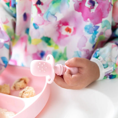 Chewtensils Silicone Baby Spoon and Fork Set – Pink Baby | Bumkins