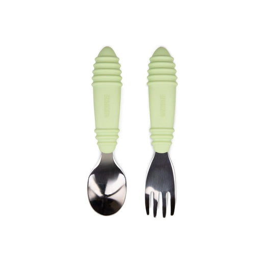 Earthy Sage Spoon and Fork Set for Self-Feeding | Bumkins