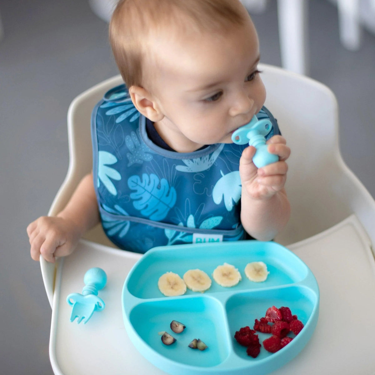 Chewtensils Silicone Baby Spoon and Fork Set – Blue Baby | Bumkins