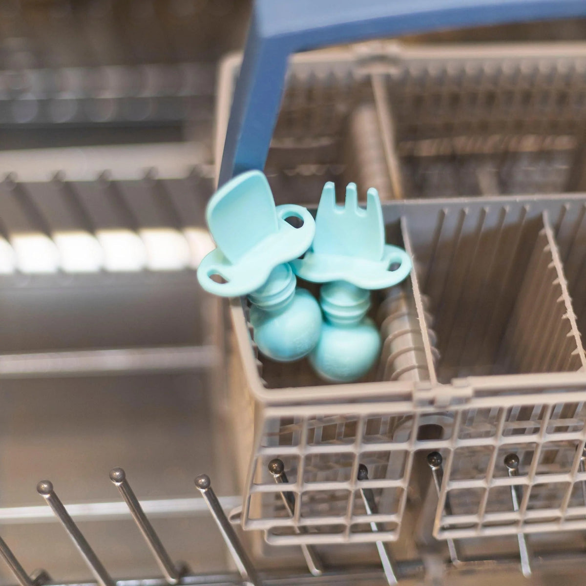 Chewtensils Silicone Baby Spoon and Fork Set – Blue Baby | Bumkins