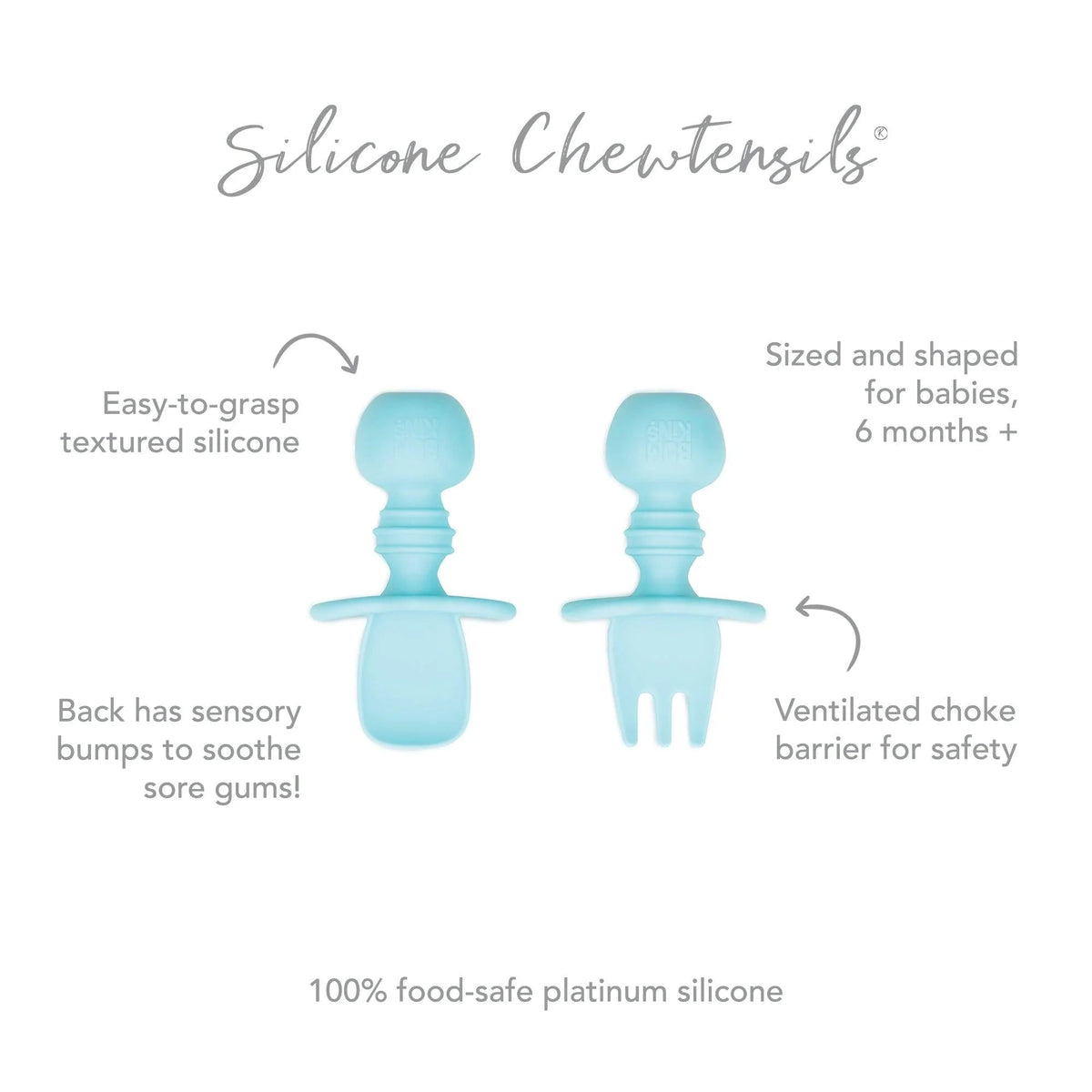 Chewtensils Silicone Baby Spoon and Fork Set – Blue Baby | Bumkins