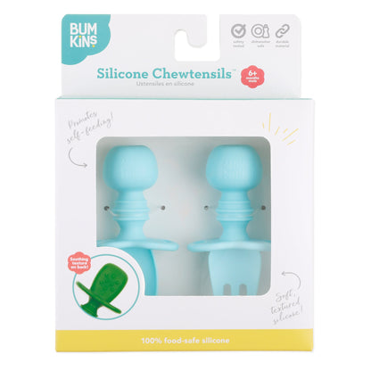 Chewtensils Silicone Baby Spoon and Fork Set – Blue Baby | Bumkins