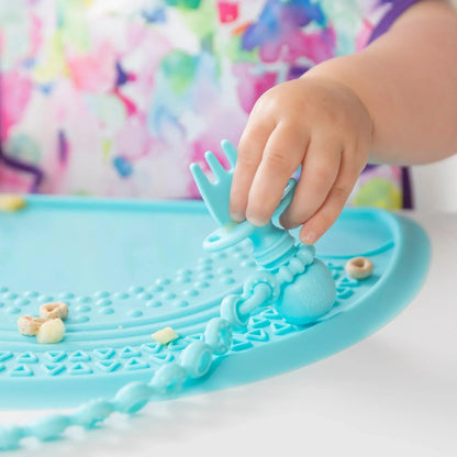 Chewtensils Silicone Baby Spoon and Fork Set – Blue Baby | Bumkins