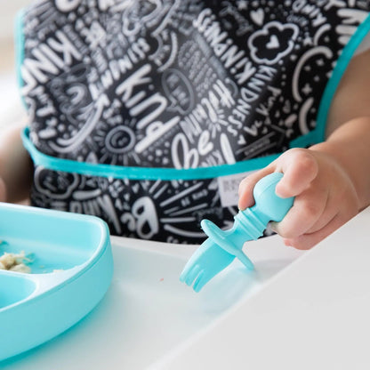 Chewtensils Silicone Baby Spoon and Fork Set – Blue Baby | Bumkins
