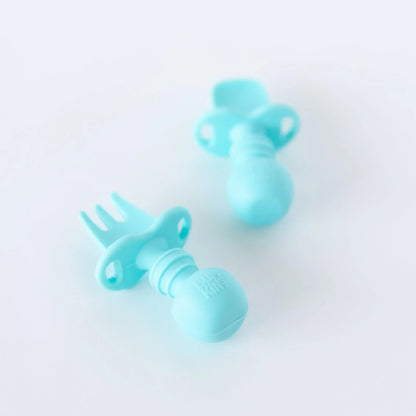 Chewtensils Silicone Baby Spoon and Fork Set – Blue Baby | Bumkins