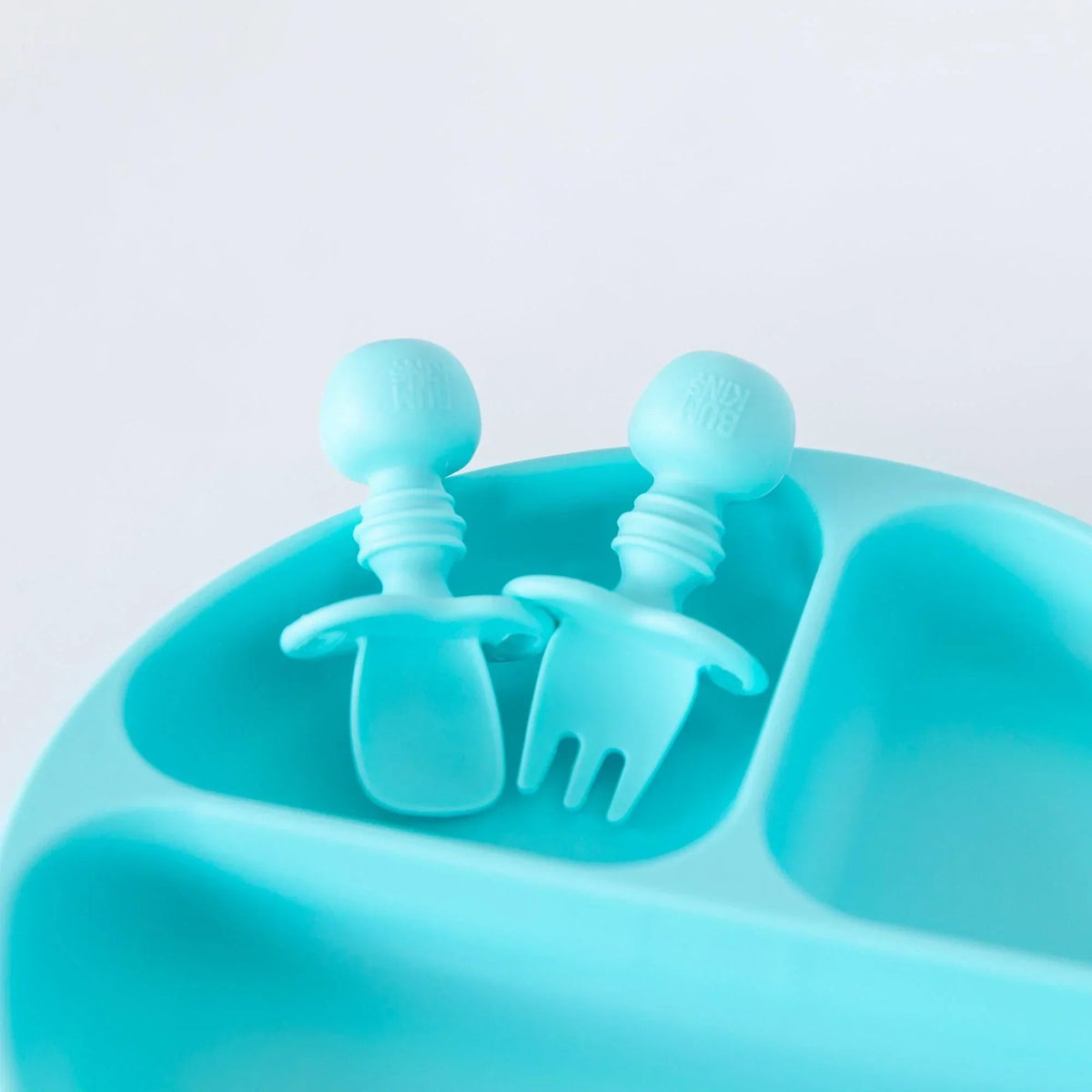 Chewtensils Silicone Baby Spoon and Fork Set – Blue Baby | Bumkins