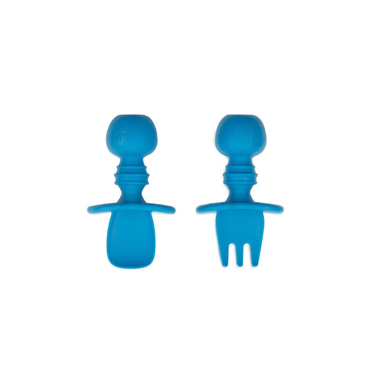 Chewtensils Silicone Baby Spoon and Fork Set – Dark Blue Baby | Bumkins