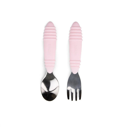 Textured Toddler Forks & Spoons in Stylish Pink | Bumkins