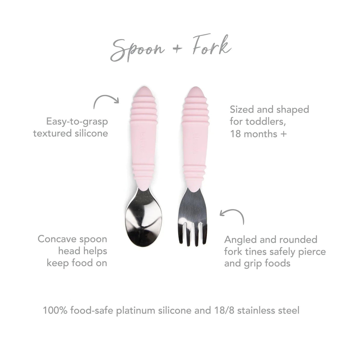 Textured Toddler Forks & Spoons in Stylish Pink | Bumkins