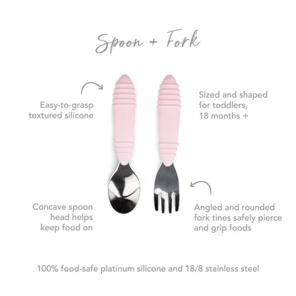 Textured Toddler Forks & Spoons in Stylish Pink | Bumkins