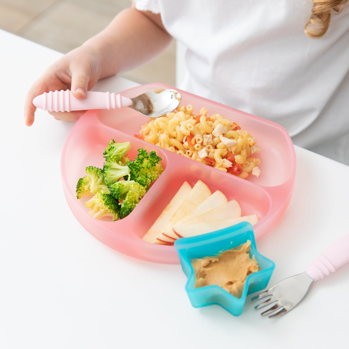 Textured Toddler Forks & Spoons in Stylish Pink | Bumkins
