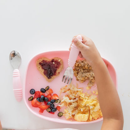 Textured Toddler Forks & Spoons in Stylish Pink | Bumkins