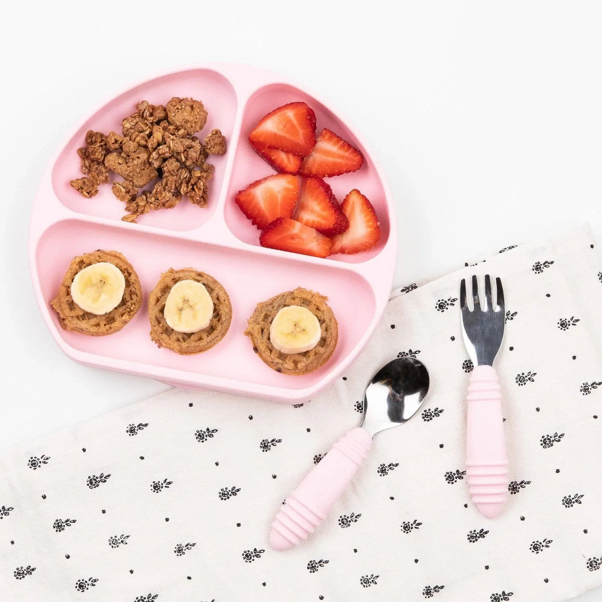 Textured Toddler Forks & Spoons in Stylish Pink | Bumkins