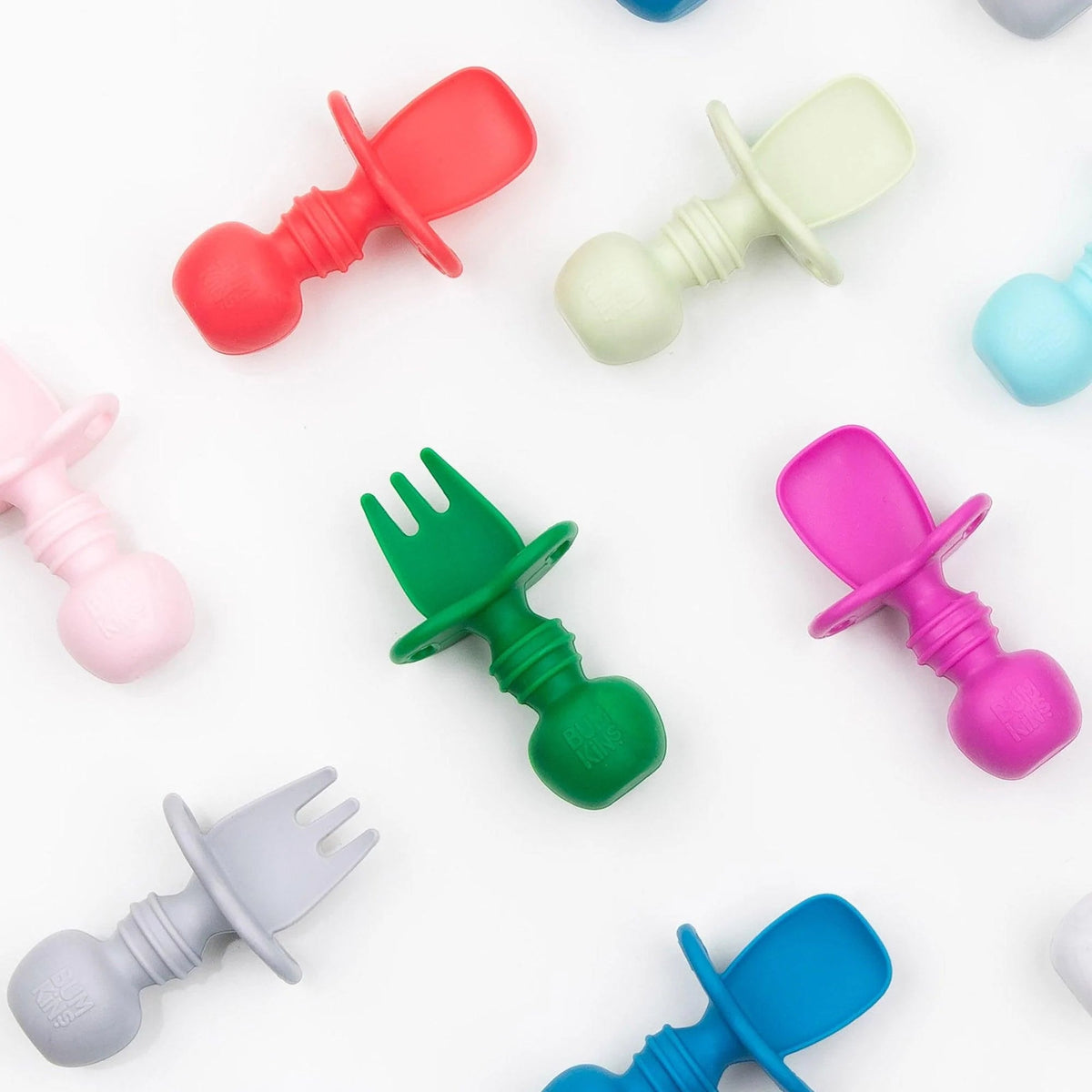 Chewtensils Silicone Baby Spoon and Fork Set – Jade Baby | Bumkins
