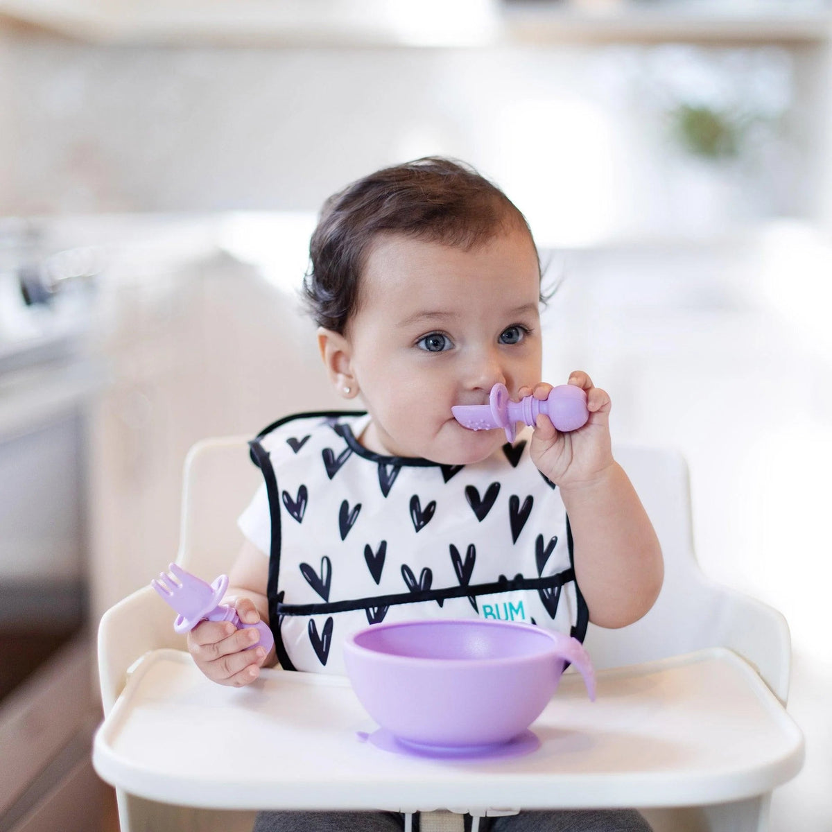 Silicone Fork & Spoon Set For Baby in Lavender | Bumkins