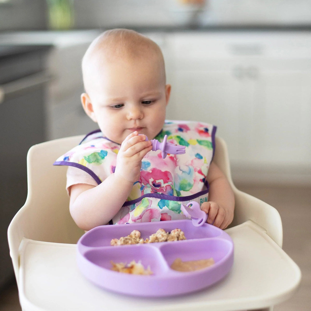 Silicone Fork & Spoon Set For Baby in Lavender | Bumkins