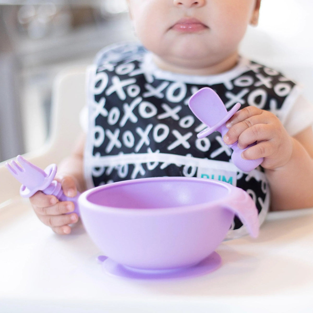 Silicone Fork & Spoon Set For Baby in Lavender | Bumkins