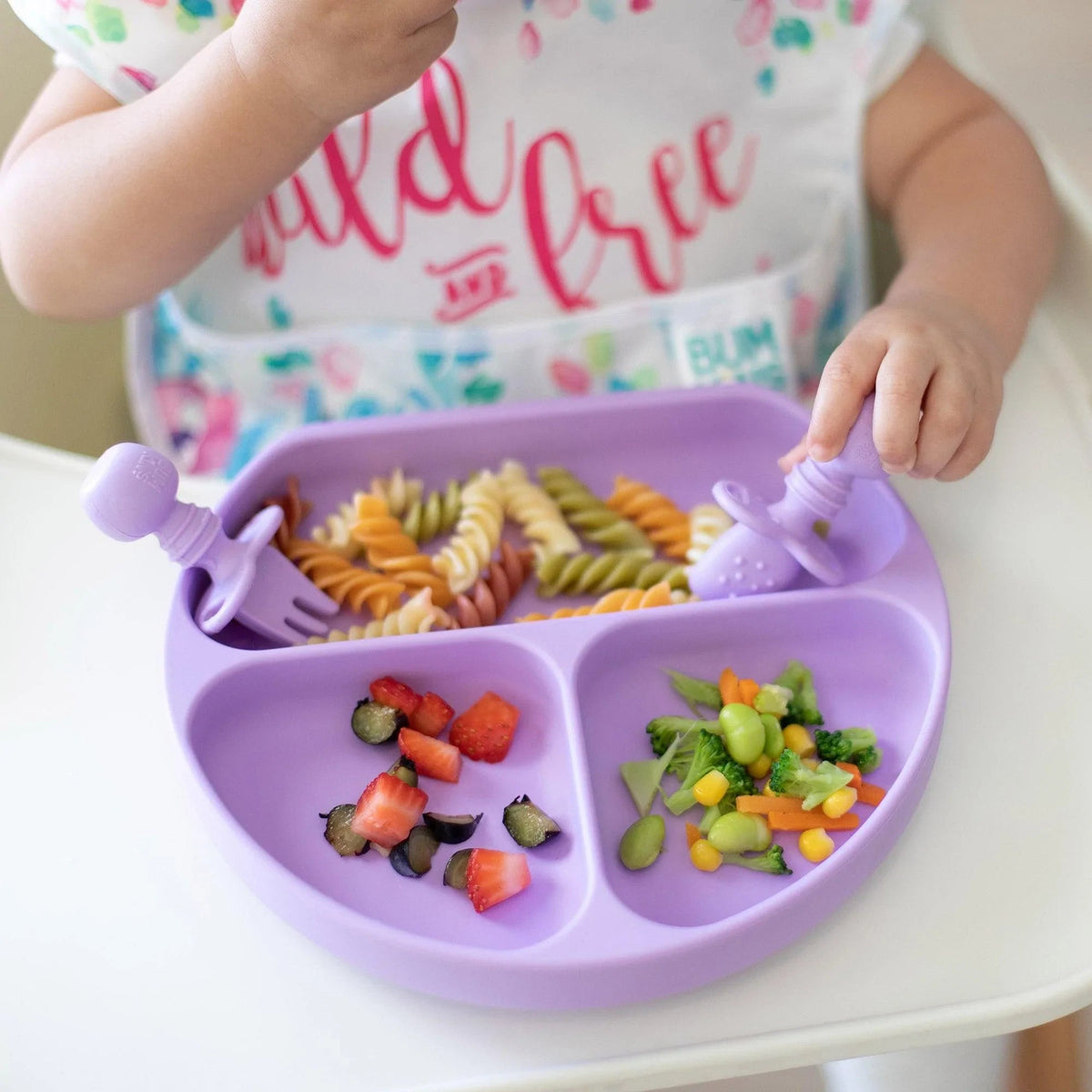 Silicone Fork & Spoon Set For Baby in Lavender | Bumkins