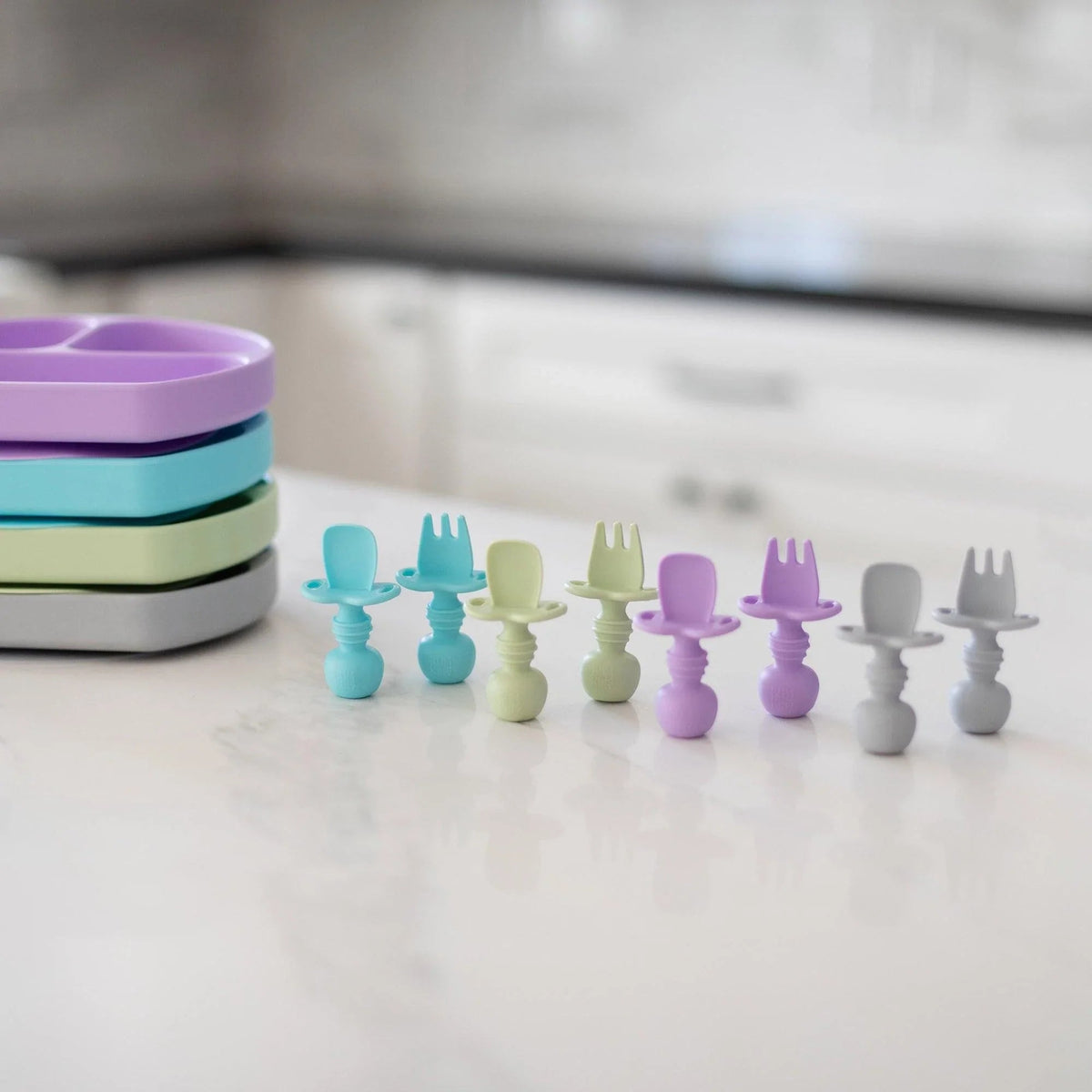 Silicone Fork & Spoon Set For Baby in Lavender | Bumkins