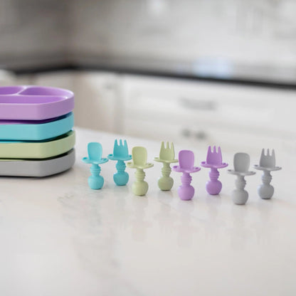 Silicone Fork & Spoon Set For Baby in Lavender | Bumkins