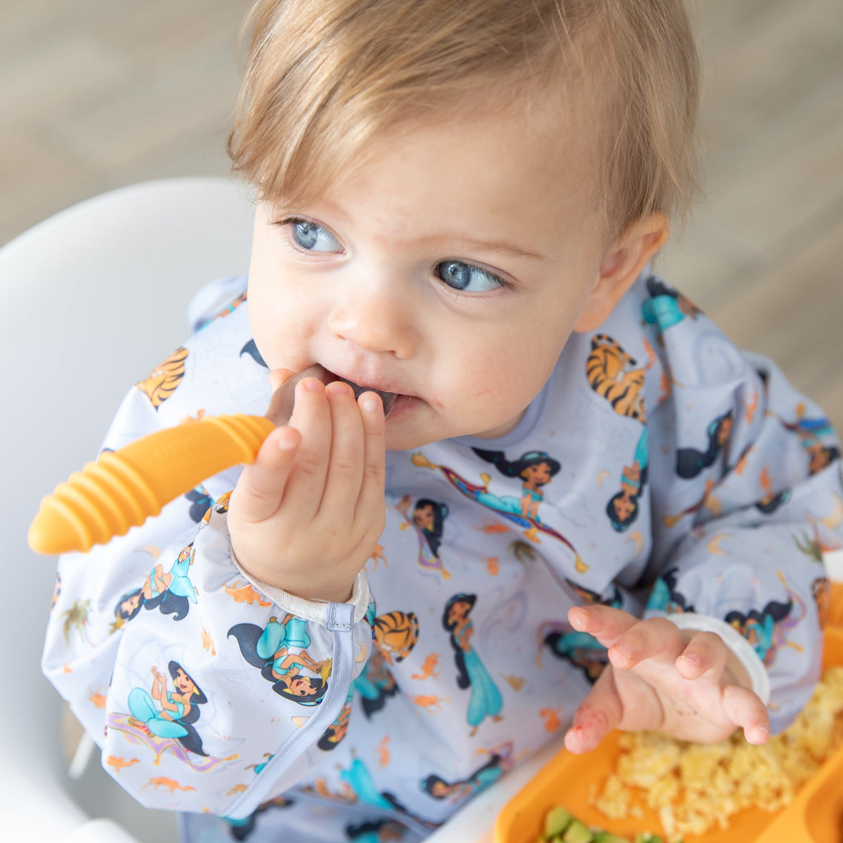 Stainless Steel & Silicone Spoon & Fork Set in Tangerine | Bumkins