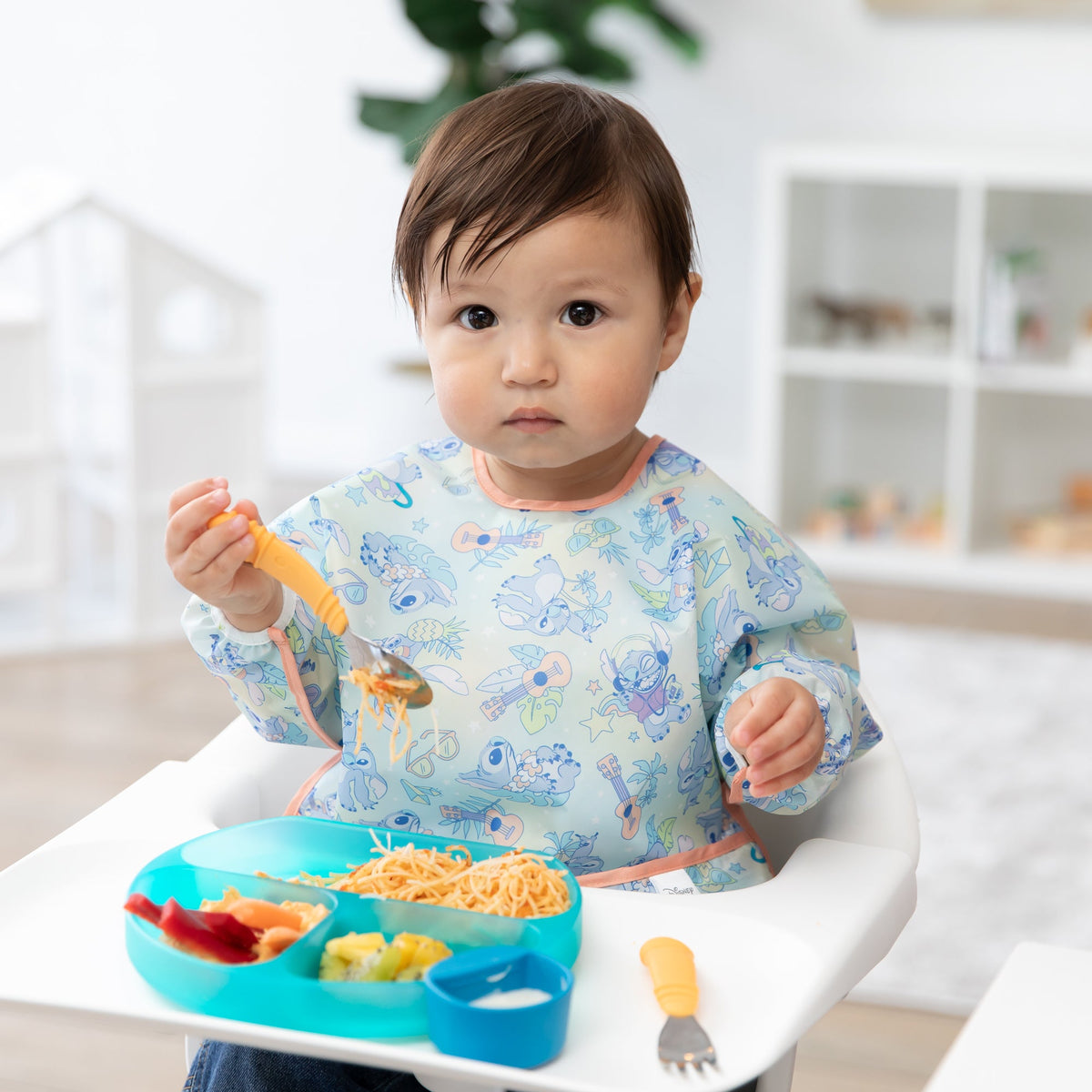 Stainless Steel & Silicone Spoon & Fork Set in Tangerine | Bumkins