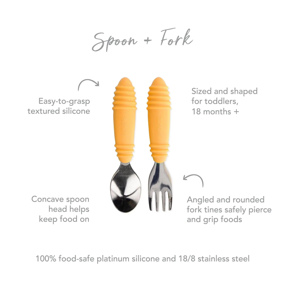 Stainless Steel & Silicone Spoon & Fork Set in Tangerine | Bumkins