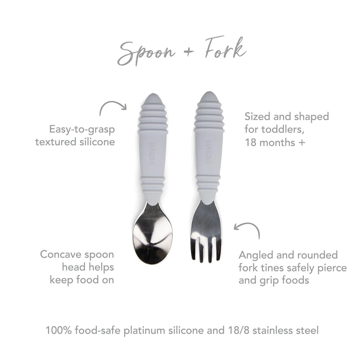 Silicone & Stainless Steel Baby Spoons + Forks | Bumkins
