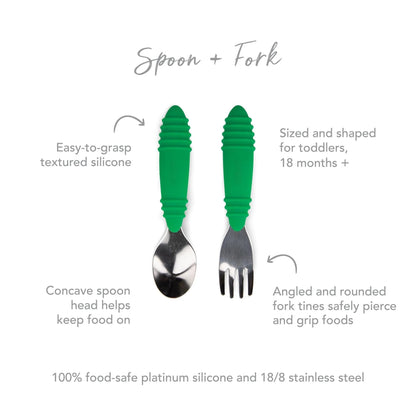 Toddler Utensils Stainless Steel Duo in Precious Jade | Bumkins