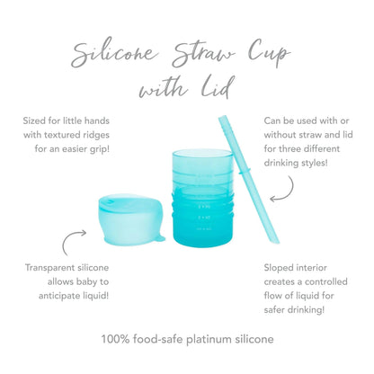 Silicone Toddler Cups with Sraws & Leak-Resistant Lid, Blue | Bumkins