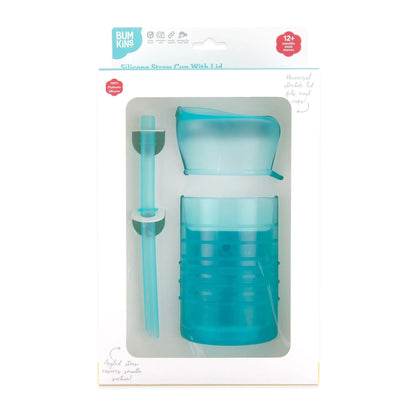 Silicone Toddler Cups with Sraws & Leak-Resistant Lid, Blue | Bumkins