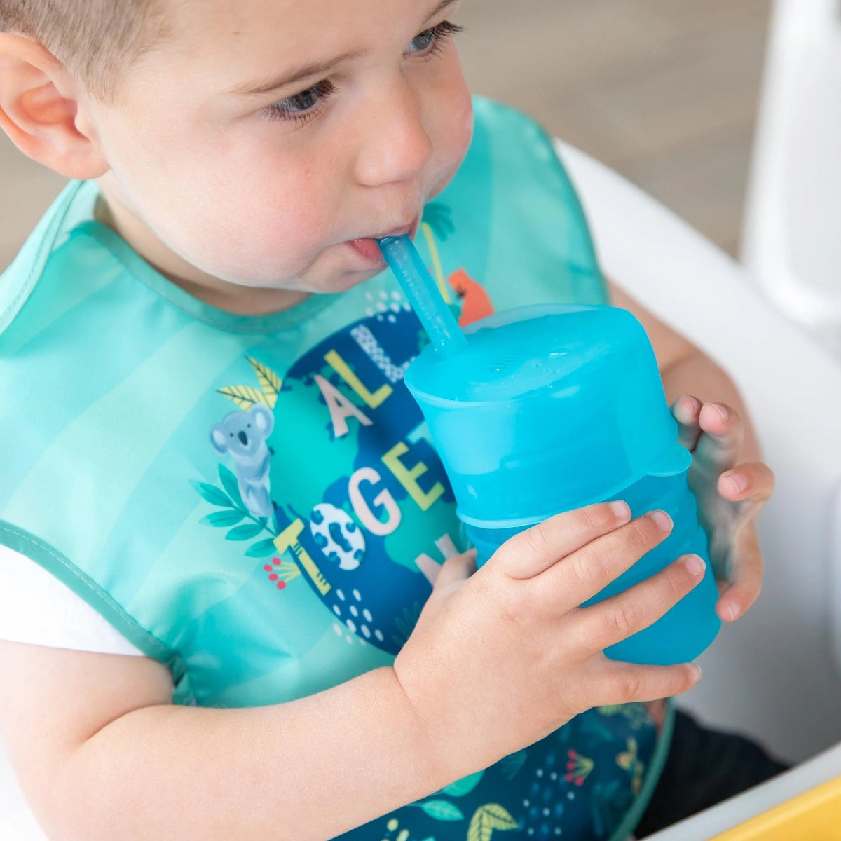 Silicone Toddler Cups with Sraws & Leak-Resistant Lid, Blue | Bumkins