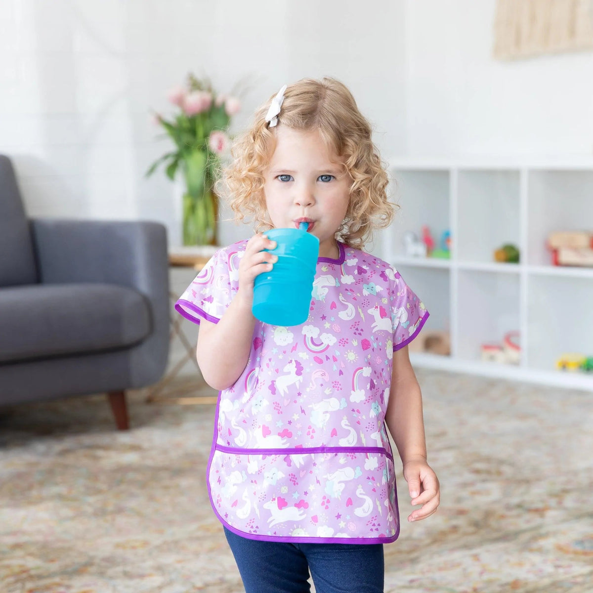Silicone Toddler Cups with Sraws & Leak-Resistant Lid, Blue | Bumkins