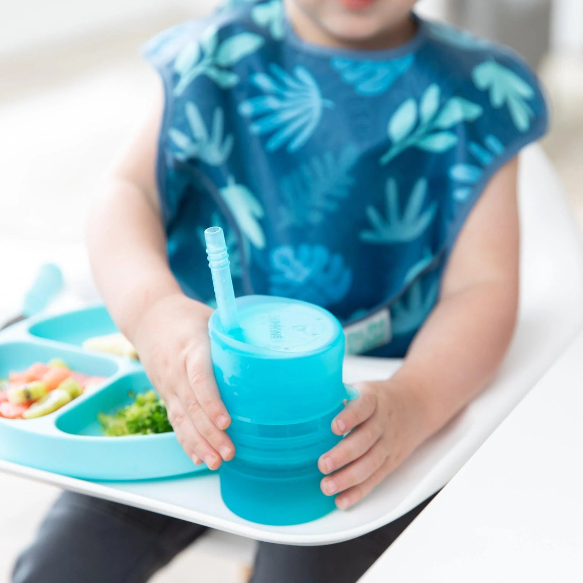 Silicone Toddler Cups with Sraws & Leak-Resistant Lid, Blue | Bumkins