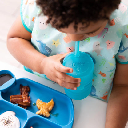 Silicone Toddler Cups with Sraws & Leak-Resistant Lid, Blue | Bumkins