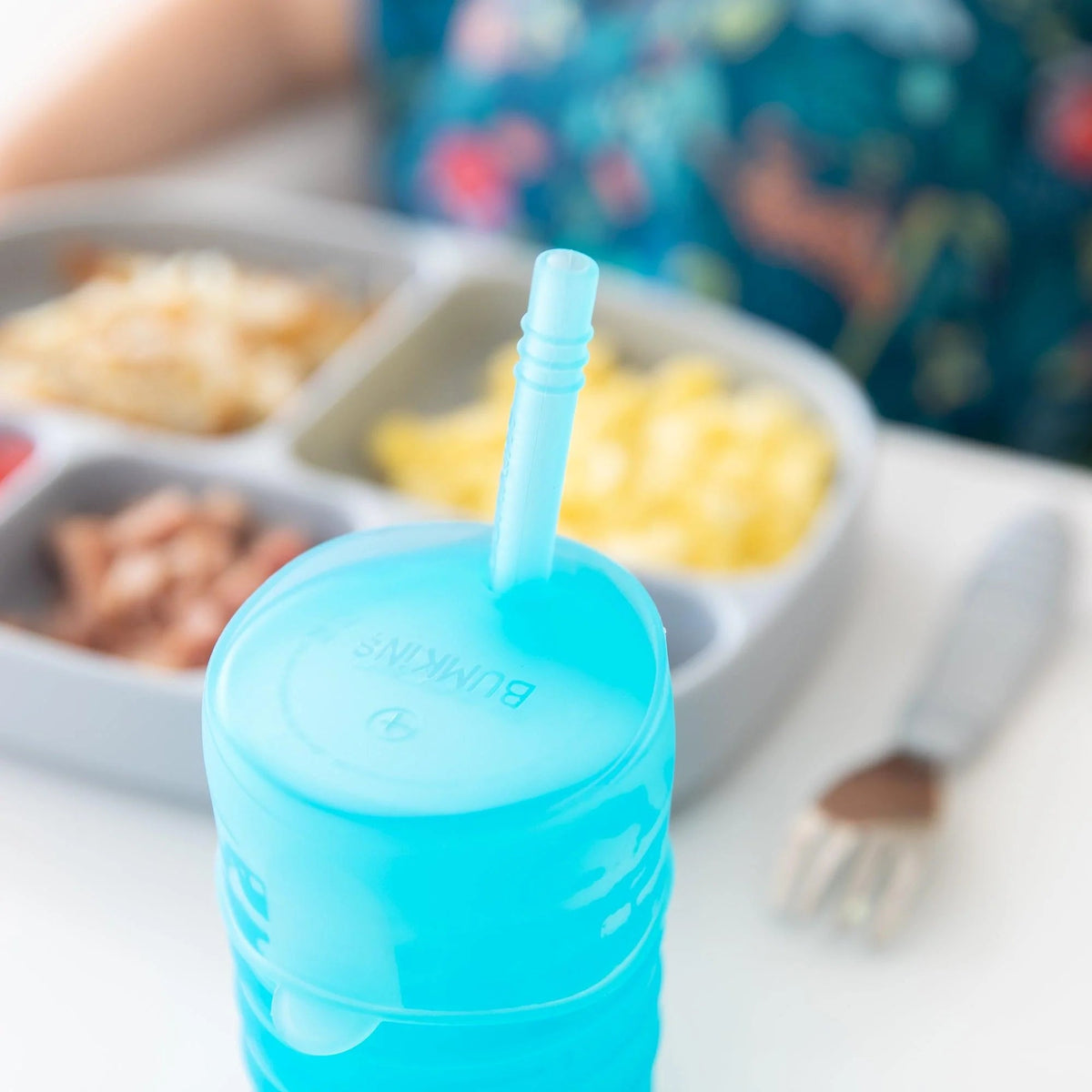 Silicone Toddler Cups with Sraws & Leak-Resistant Lid, Blue | Bumkins
