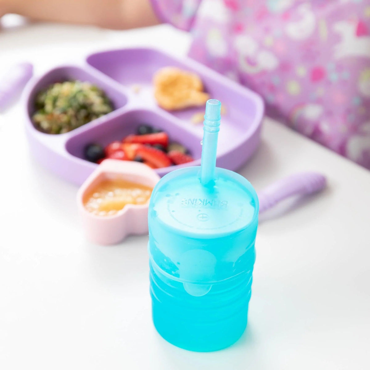 Silicone Toddler Cups with Sraws & Leak-Resistant Lid, Blue | Bumkins