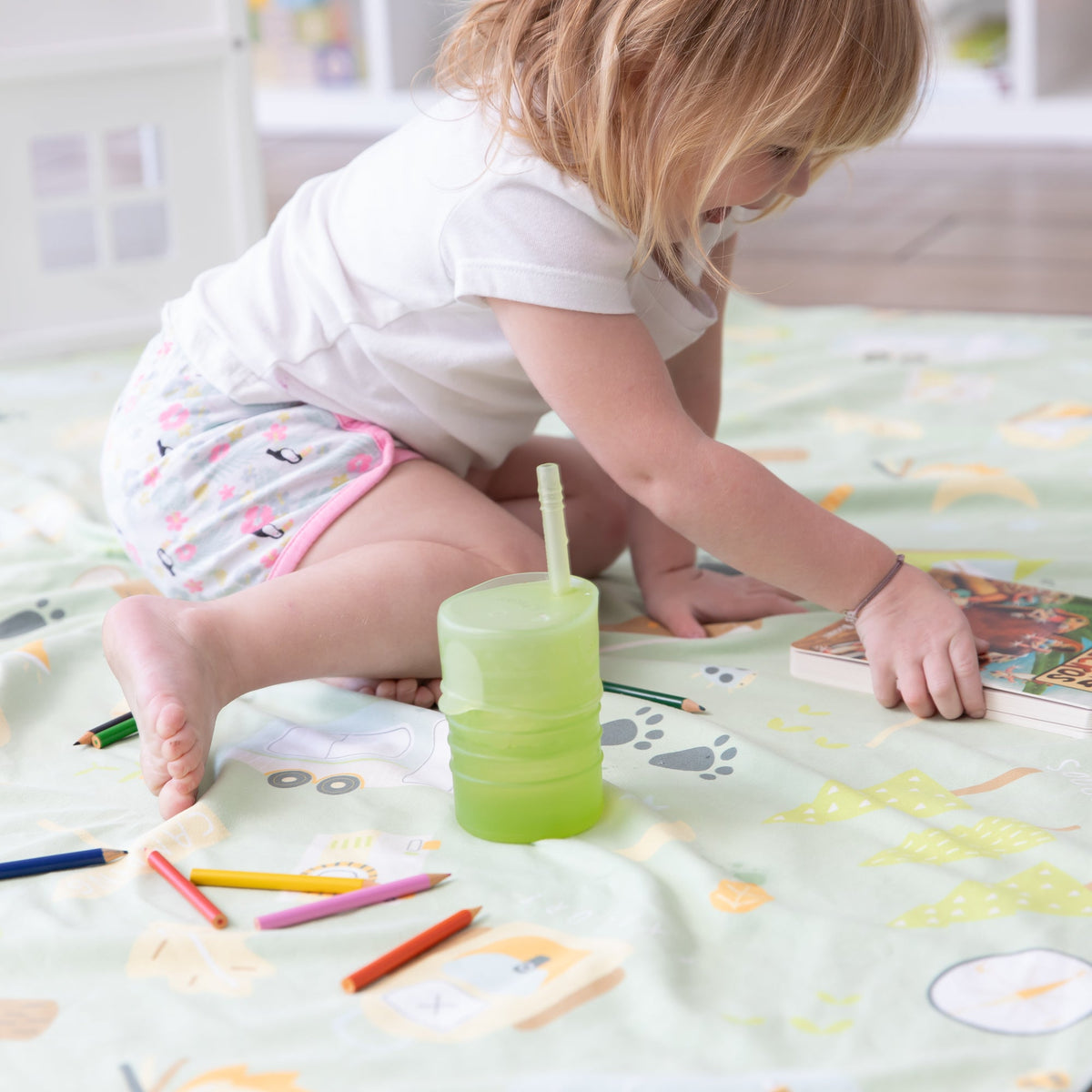 3-in-1 Silicone Toddler Sippy Cup w/ Straw & Lid in Sage | Bumkins