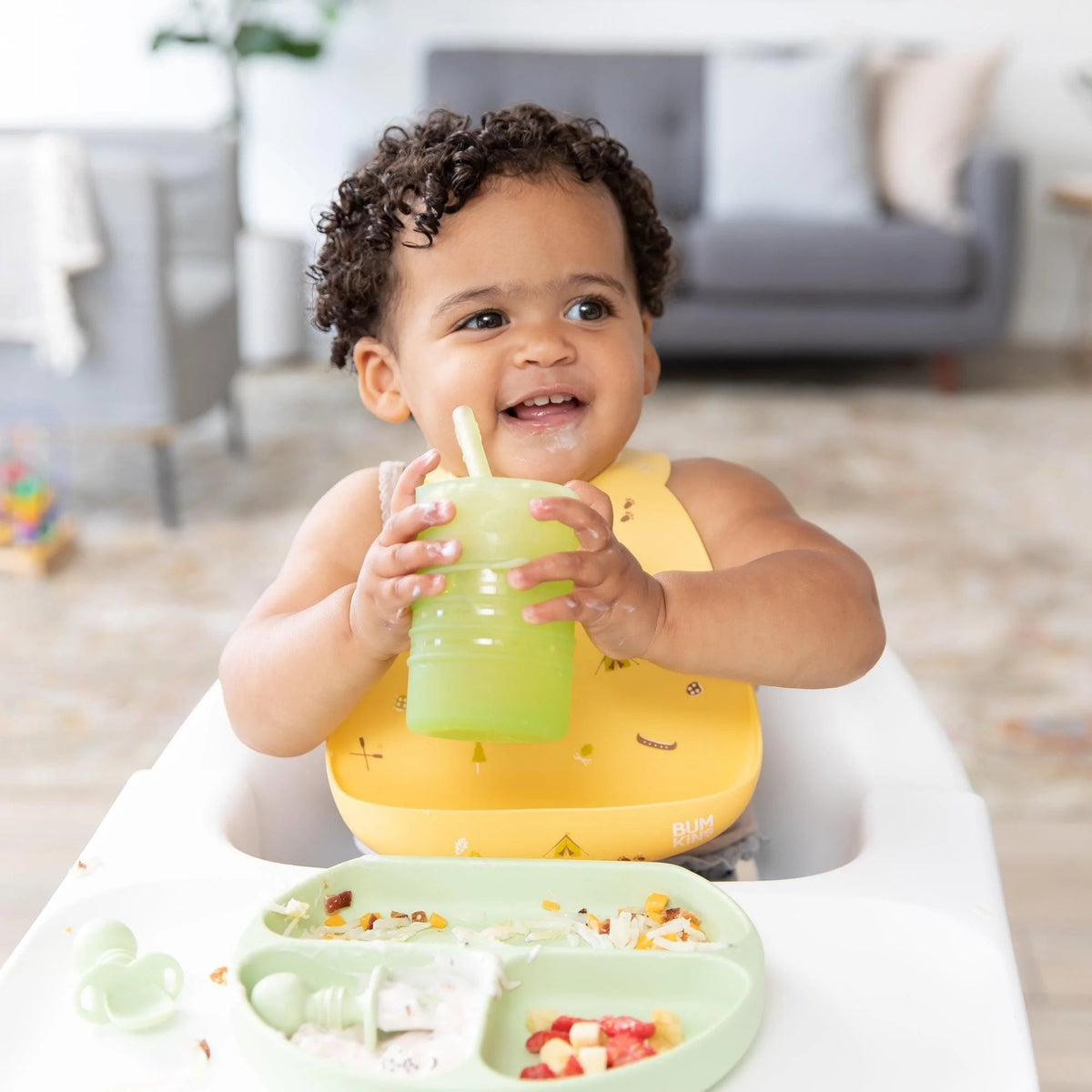 3-in-1 Silicone Toddler Sippy Cup w/ Straw & Lid in Sage | Bumkins