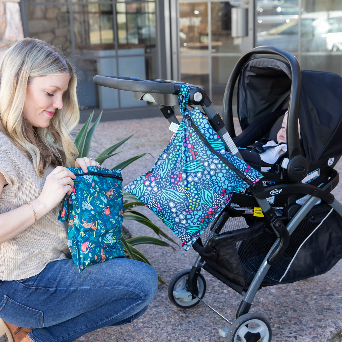 Wet Bag 2 Pack: Jungle + Animal Prints For Diapers, Swim | Bumkins