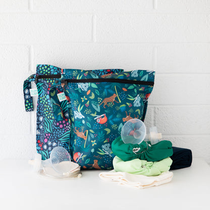 Wet Bag 2 Pack: Jungle + Animal Prints For Diapers, Swim | Bumkins
