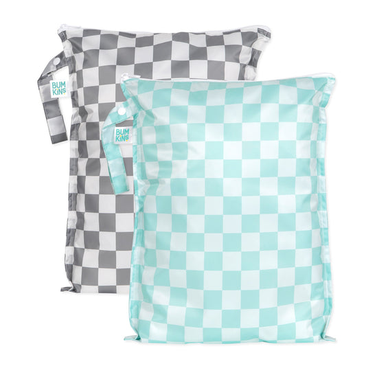 Wet Bag Plus 2 Pack: Mint + Charcoal Check | Bumkins