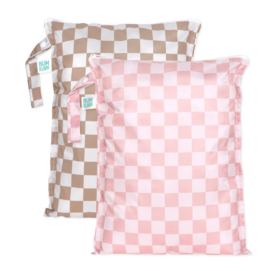 Wet Bag Plus 2 Pack: Mauve + Sand Check | Bumkins