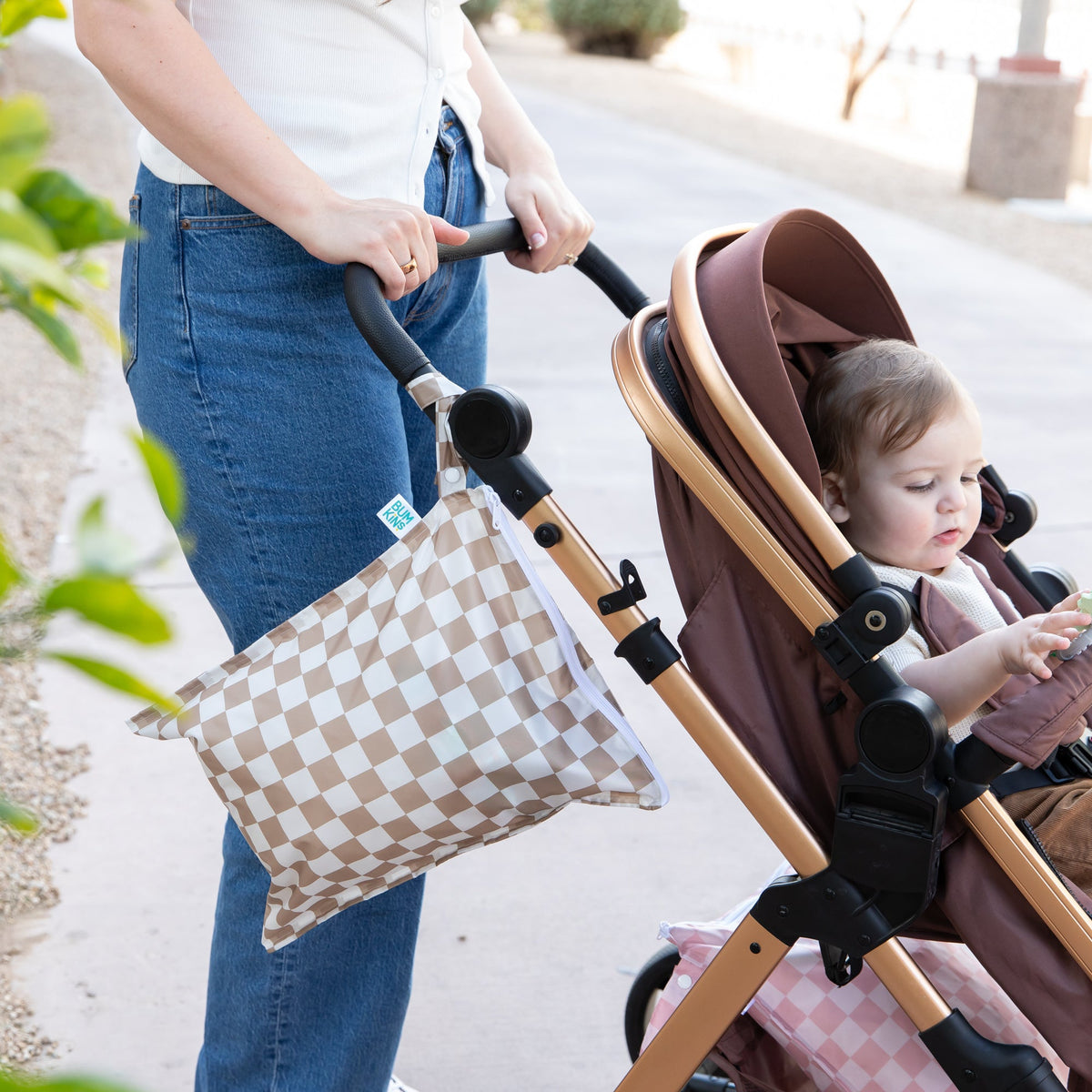 Wet Bag Plus 2 Pack: Mauve + Sand Check | Bumkins