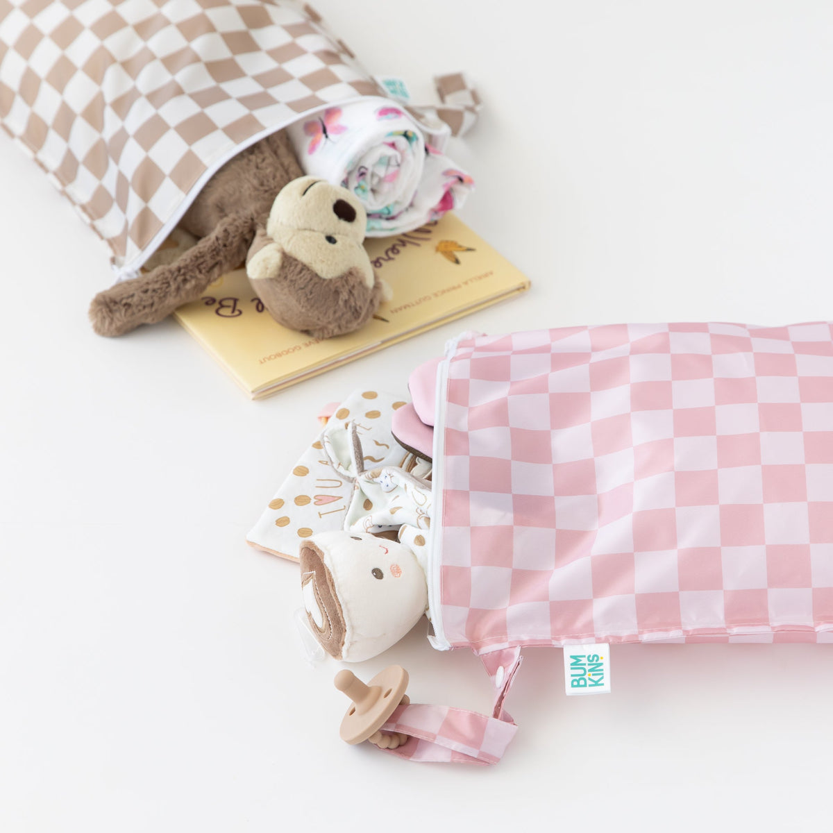 Wet Bag Plus 2 Pack: Mauve + Sand Check | Bumkins