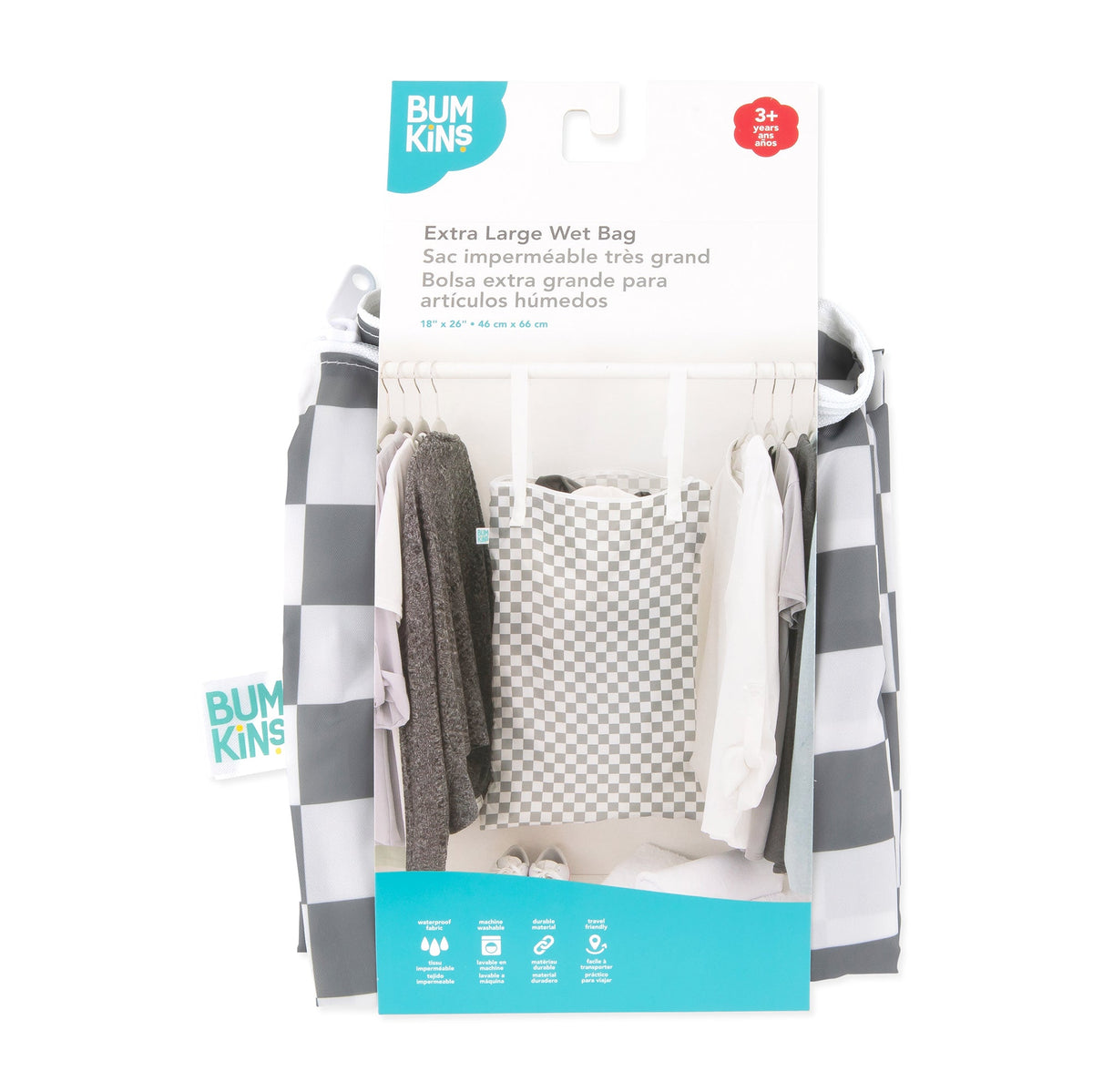 Extra Large Wet Bag: Charcoal Check | Bumkins