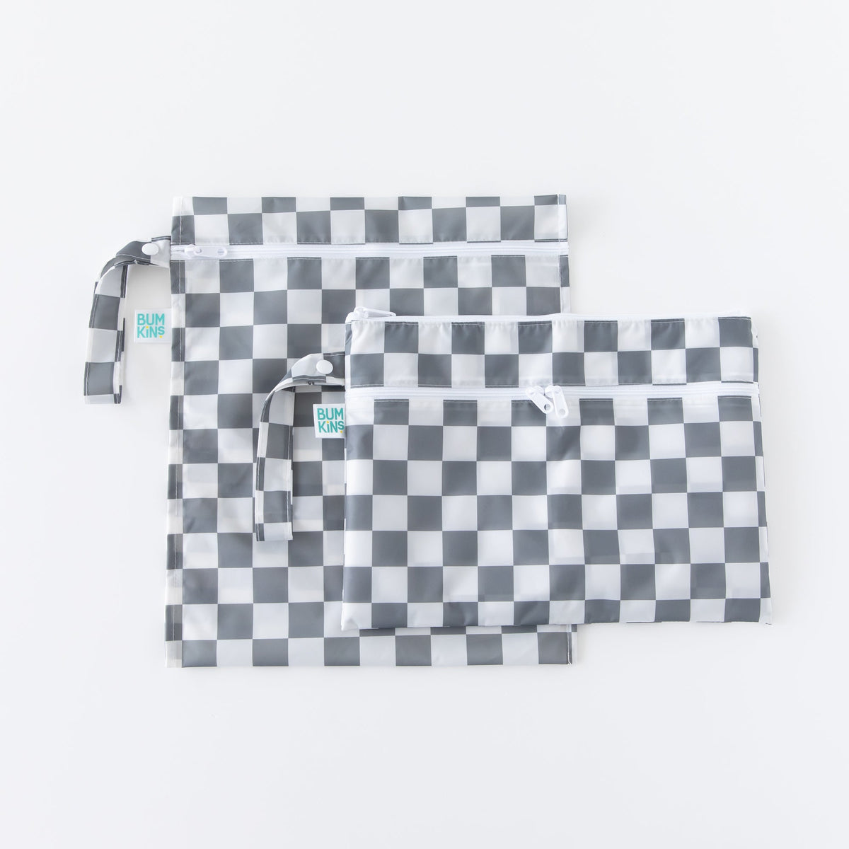 Wet Bag + Wet/Dry Clutch Set: Charcoal Check | Bumkins