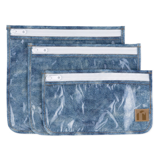 Clear Travel Bag 3 Pack: Crushed Denim | Bumkins